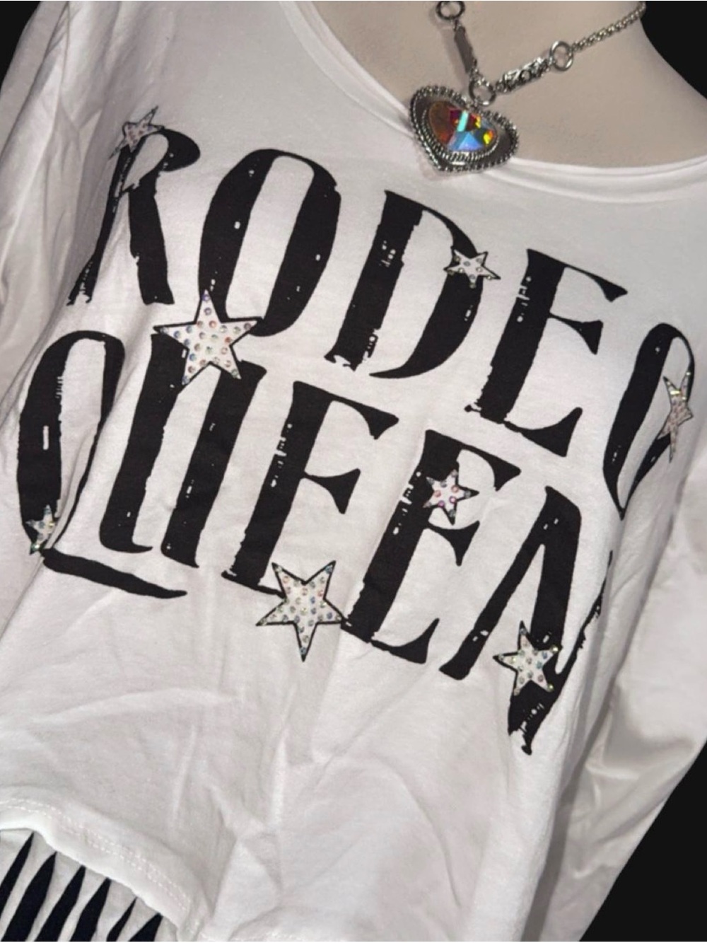 Vocal White "Rodeo Queen" Fringe Long Sleeve Tee - Picture 2 of 3